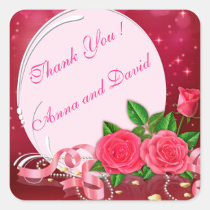 Sticker Carré Rose Rose Luxueuse Moderne Ajoutez Votre Texte