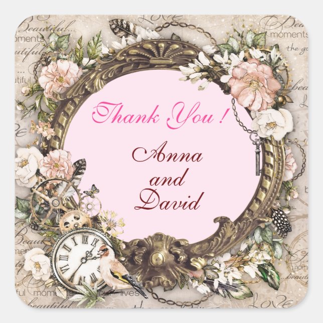 Sticker Carré Rose Rose Luxueuse Moderne Rose Ajoutez Votre Text (Devant)