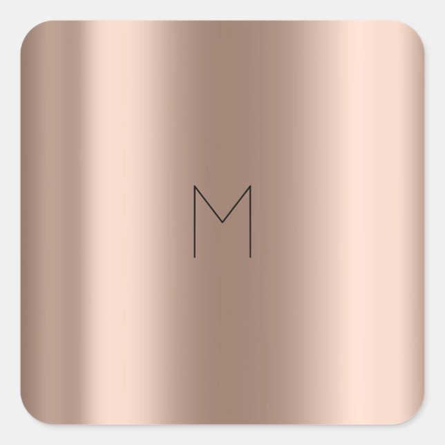 Sticker Carré Rose Rose Or Blush Nom métallique Monogramme minim (Devant)