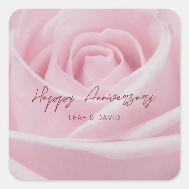 Sticker Carré Rose rose personnalisée joyeux anniversaire (Devant)