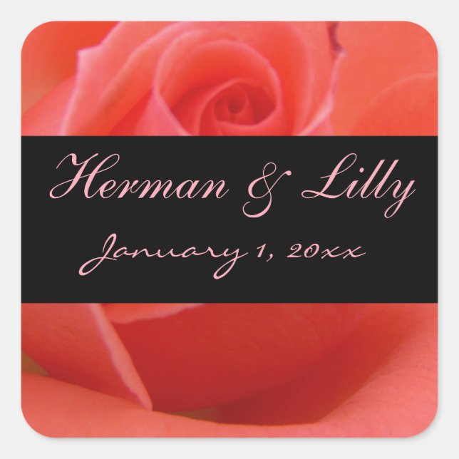 Sticker Carré Rose rose rose mariage personnel blanc (Devant)