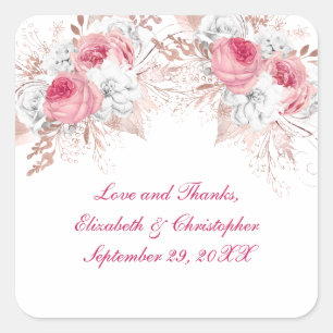 Sticker Carré Rose Rose Rose Rose Or Floral Mariage tendance