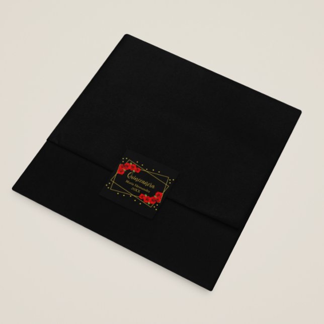 Sticker Carré Rose rouge Noir et or Quinceañera (Créateur téléchargé)