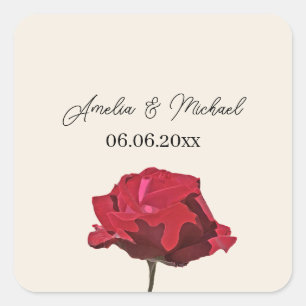 Sticker Carré Rose rouge romantique Sauvez la date
