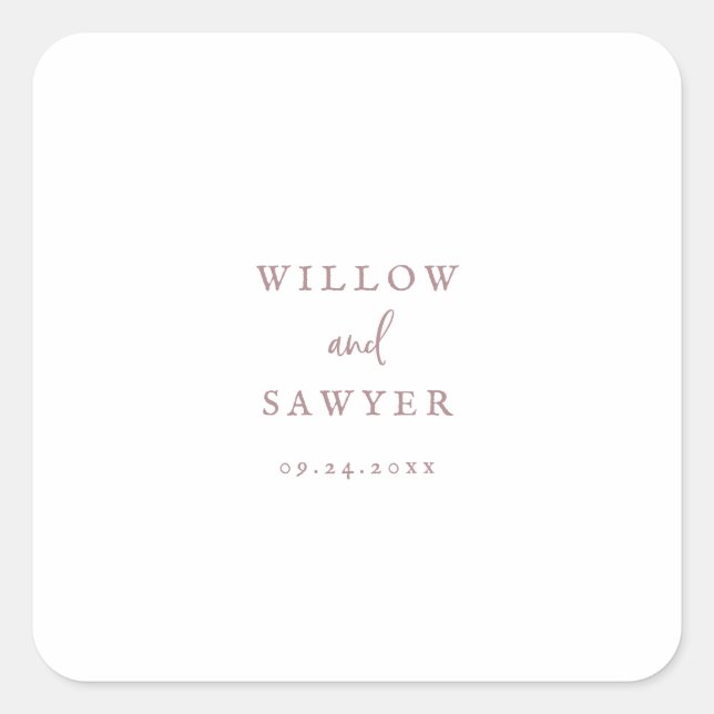 Sticker Carré Rose rustique  Gold Script Mariage Enveloppe sceau (Devant)