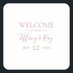 Sticker Carré Rose simple élégant Mariage or Bienvenue<br><div class="desc">Cet autocollant simple et élégant mariage d'or rose d'accueil carré est parfait pour votre mariage d'or rose minimaliste classique. Le design est composé d'une vintage classique minimaliste, d'une police d'or blush contemporaine et d'une calligraphie formelle romantique délicate. Il est parfait pour les mariages de luxe du printemps, de l'été, de...</div>
