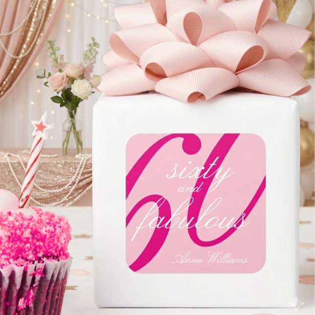 Sticker Carré Rose Soixante ans et Incroyable Écriture 60e Anniv (Créateur téléchargé)