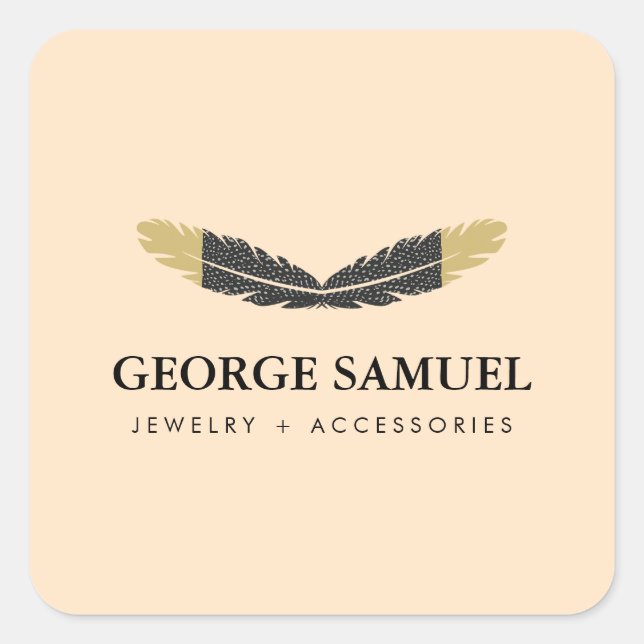 Sticker Carré Rose Tendances Or Dip Boho Plume Designer  (Devant)