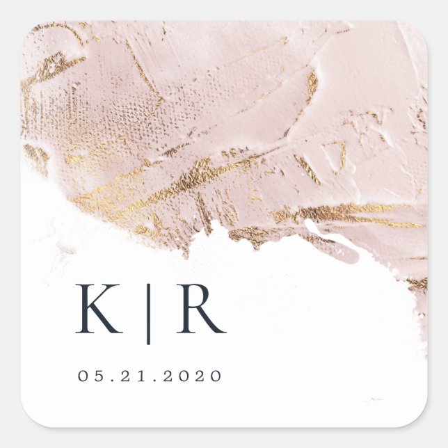 Sticker Carré rose texturé or faux feuille Elégant Mariage (Devant)