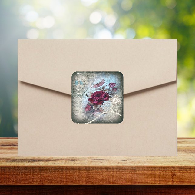 Sticker Carré Rose victorien Ephemera (Créateur téléchargé)