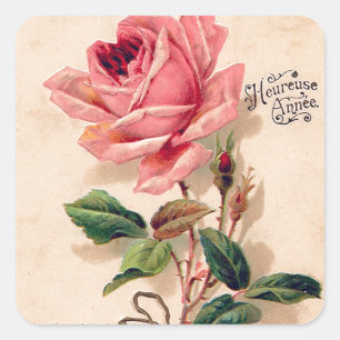 Sticker Carré Rose vintage motif floral