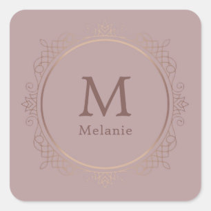 Sticker Carré Rosegold Tendance Monogramme Élégant Modèle
