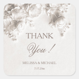 Sticker Carré Roses 3D blanches Mariage Merci