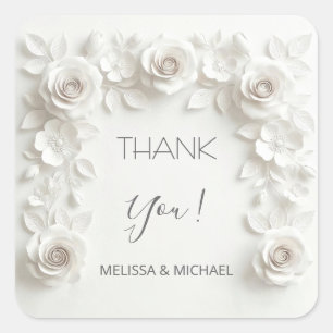 Sticker Carré Roses 3D blanches remerciement de mariage