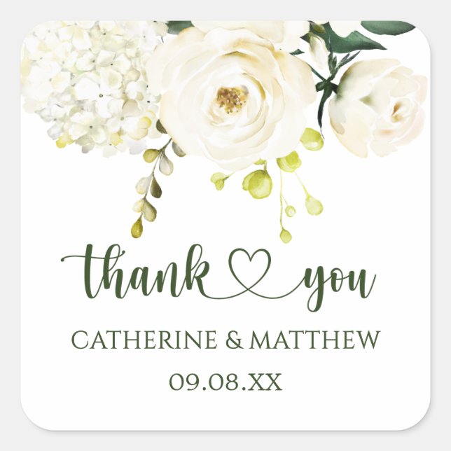 Sticker Carré Roses blanches Mariage de feuillage (Devant)