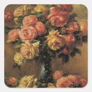 Sticker Carré Roses dans un vase de Pierre Renoir, Beaux-arts an
