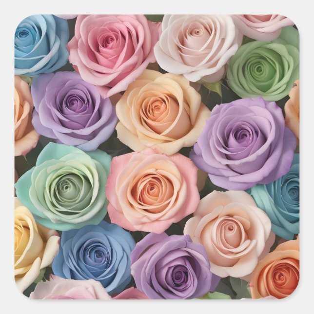Sticker Carré Roses de couleurs pastel (Devant)