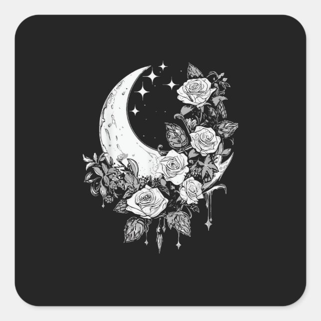 Sticker Carré Roses de lune - Goth romantique - Whimsigoth Witch (Devant)