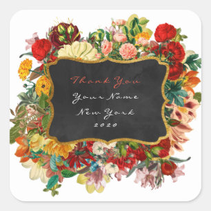 Sticker Carré Roses des parties scintillantes VIP d'or de nom de