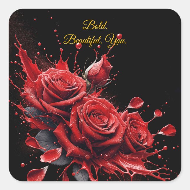 Sticker Carré Roses en fleur - Anniversaire élégant (Devant)