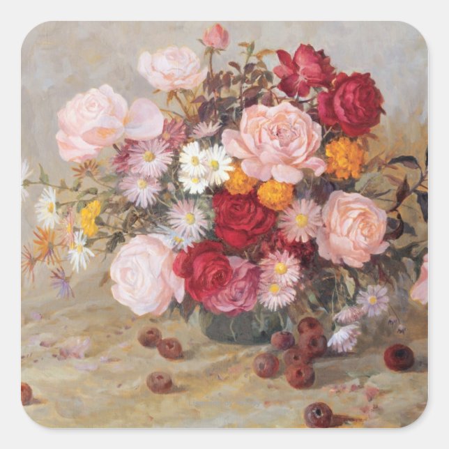 Sticker Carré Roses et marguerites (Devant)