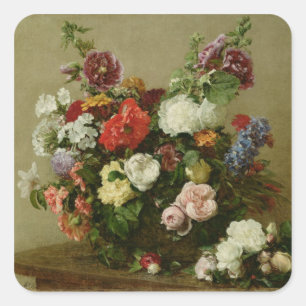 Sticker Carré Roses et pivoines français, 1881