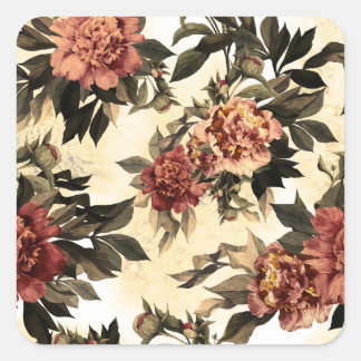 Sticker Carré Roses Floral Aquarelle, Motif Peonies.