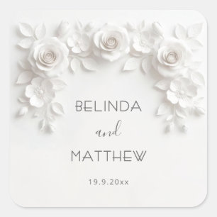 Sticker Carré Roses Florales 3D Blanches Mariage