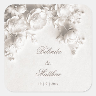 Sticker Carré Roses Florales 3D Blanches Mariage