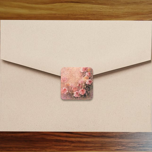 Sticker Carré Roses Florales Écriture Antique (Créateur téléchargé)