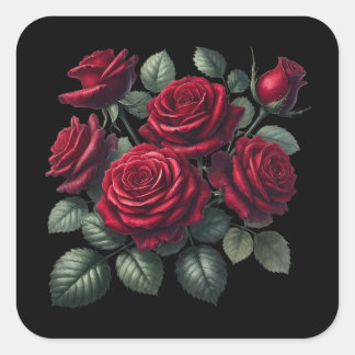 Sticker Carré Roses gothiques rouges