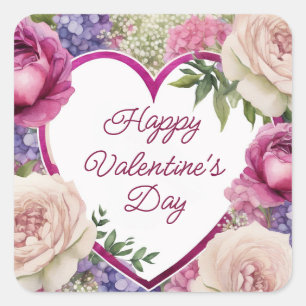 Sticker Carré Roses & Hydrangeas texte personnalisé Saint-Valent