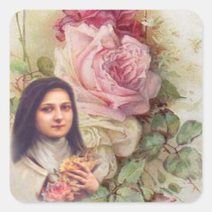 Sticker Carré Roses roses de St Therese et blancs victoriens