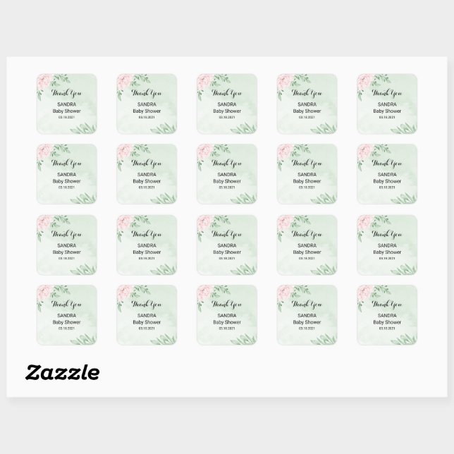 Sticker Carré Roses roses Eucalyptus ​ baby shower (Feuille)