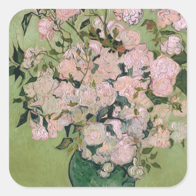 Sticker Carré Roses roses (F682) Van Gogh Art (Devant)