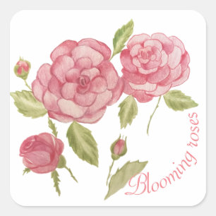 Sticker Carré Roses roses rose dessin main crayon T-shirt Cushio