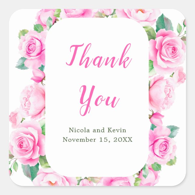 Sticker Carré Roses roses rose Mariage (Devant)