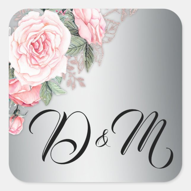 Sticker Carré Roses roses roses et Mariage d'argent (Devant)