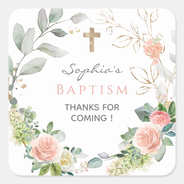 Sticker Carré Roses Roses Roses Roses Roses Fille Baptême Favori (Devant)