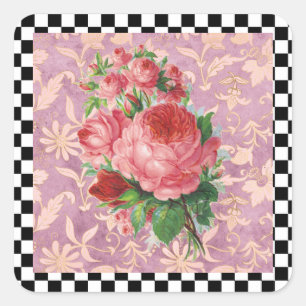 Sticker Carré Roses roses roses vintages Arlequin