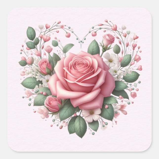 Sticker Carré Roses roses Saint Valentin Coeur (Devant)