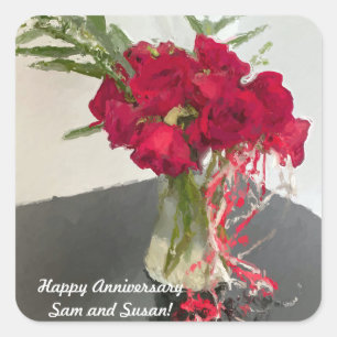 Sticker Carré Roses rouges Abstraites dans Vase