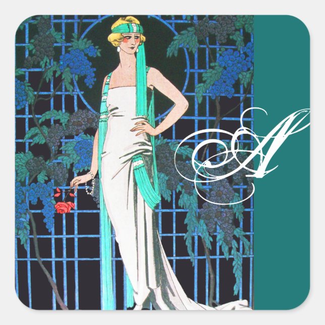 STICKER CARRÉ ROSES ROUGES DANS LA NUIT, MODE DE BEAUTÉ MONOGRAM (Devant)