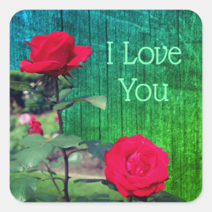 Sticker Carré Roses Rouges Fleur Je T'Aime