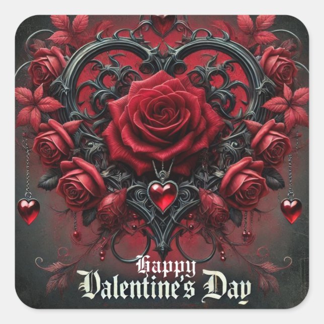 Sticker Carré Roses rouges gothiques Saint-Valentin (Devant)
