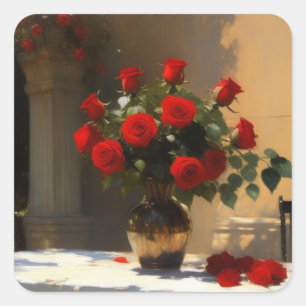 Sticker Carré Roses rouges romantiques
