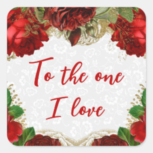 Sticker Carré Roses rouges romantiques et Saint-Valentin en feui