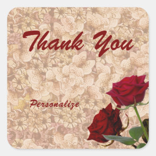 Sticker Carré Roses rouges romantiques sur Merci rose Vintage