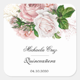 Sticker Carré Roses rustiques roux sur carré quinceanera blanc