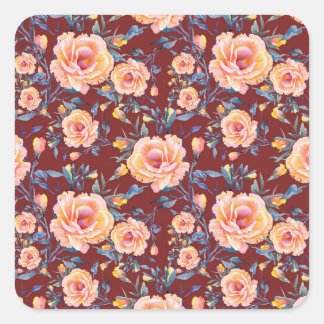Sticker Carré Roses, sans soudure, motif arrière - plan rouge